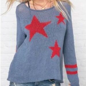 Wooden Ships Stars and Stripes Knit Sweater, Size S/M, Blue Red Patriotic NWT